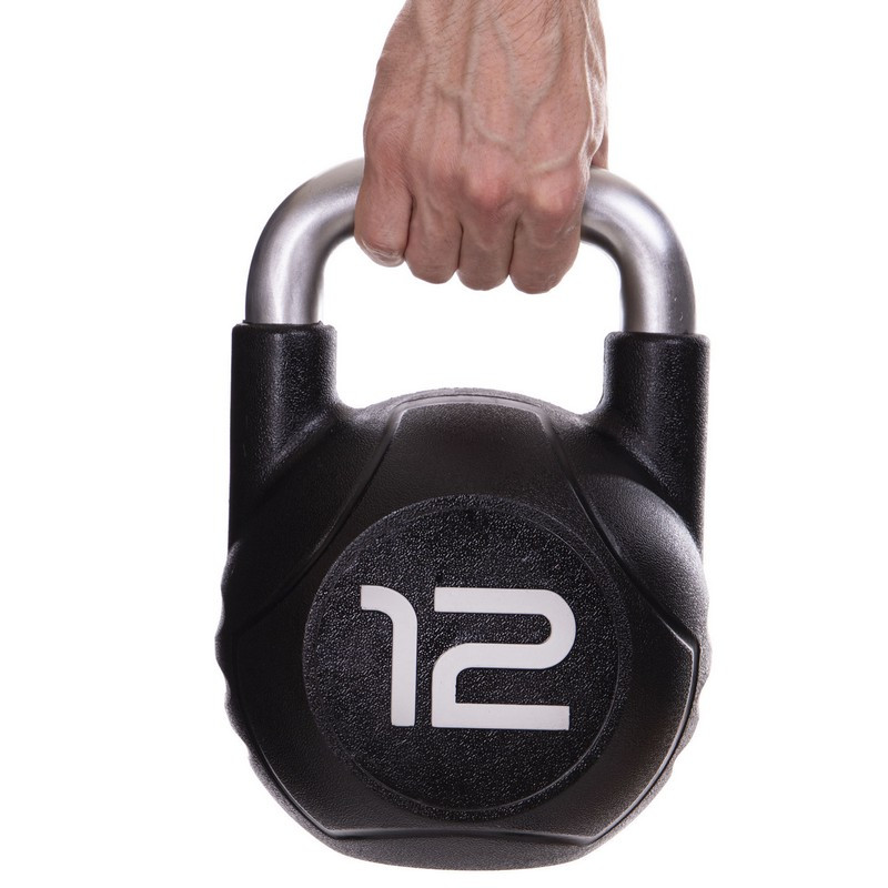 Гиря цільна з поліуретановим покриттям і хромованою ручкою Zelart TA-2681-12 вага 12кг чорний, фото 1