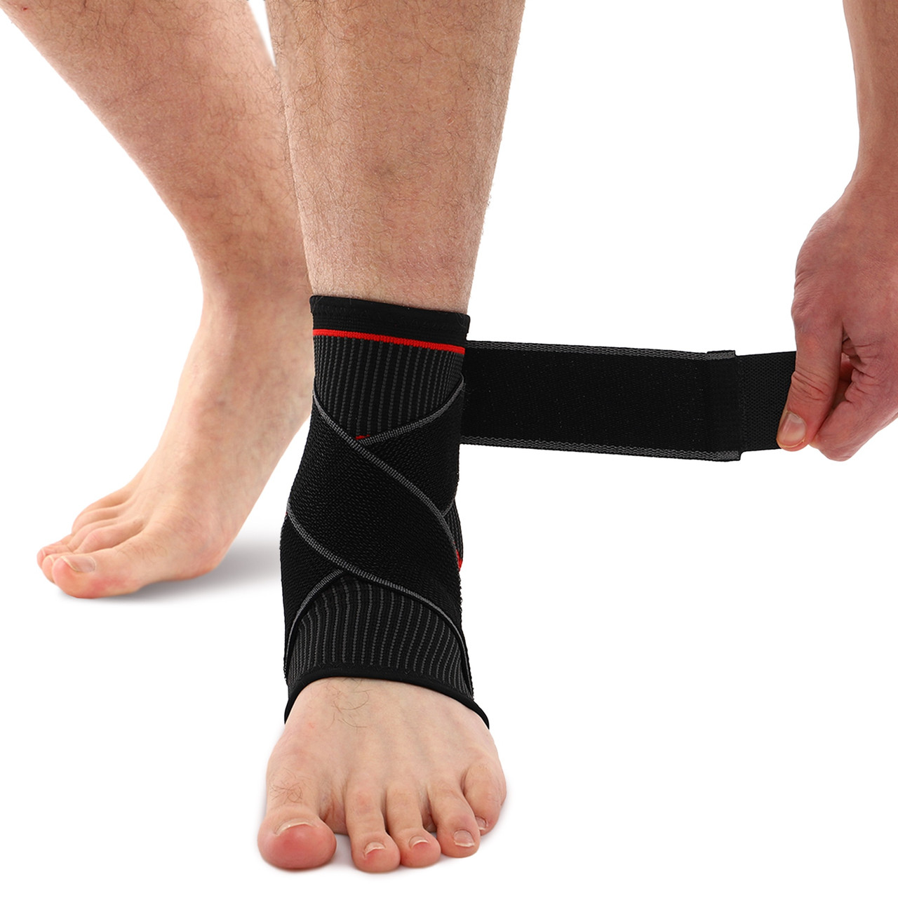 Бандаж на гомілковостоп еластичний з фіксуючим ременем (фіксатор кісточки) SIBOTE ST-7206 1шт чорний-сірий, фото 1