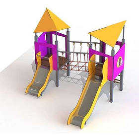 Двовежевий ігровий дитячий комплекс фіолетово-жовтий з двома гірками