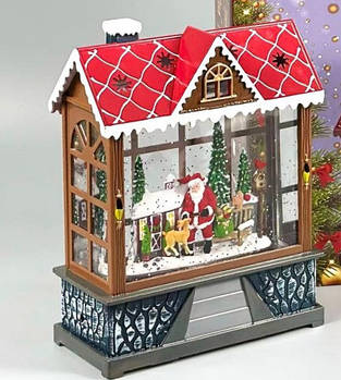Нічник Різдвяий будинок з фігурами, блискітками, підсвічуванням та музикою (від мережі, 3*AAA) 20см 1