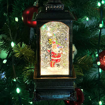 Нічник Різдвяний ліхтар з фігурами, блискітками, підсвічуванням та музикою (від мережі, 3*AAA) 20см 1