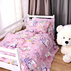 Дитячий в ліжечко (Бязь) | Комплект постільної білизни "Magic of unicorn" | Рожевий, 110х140 см