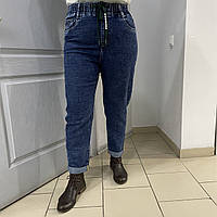 Джинси жіночі прямі на резинці стрейч великий розмір зручні 32 сині