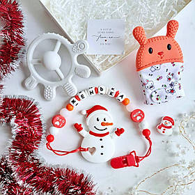 Подарунок для дівчинки, для хлопчика з іменною іграшкою гризунком Сніговик (червоний) на Новорічні свята