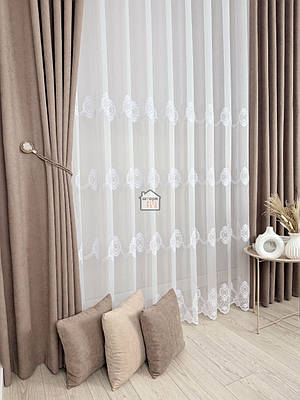 Тканина тюлева з вишивкою на бамбуковій основі лт52, білий