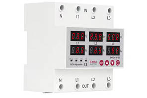 Реле захисту від перевищення напруги та струму, захисний пристрій 3*220 В, 380 В, 63 А, рейка Din