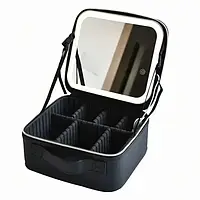 Дорожня косметичка з LED підсвічуванням і дзеркалом, косметичка-чемоданчик на блискавці