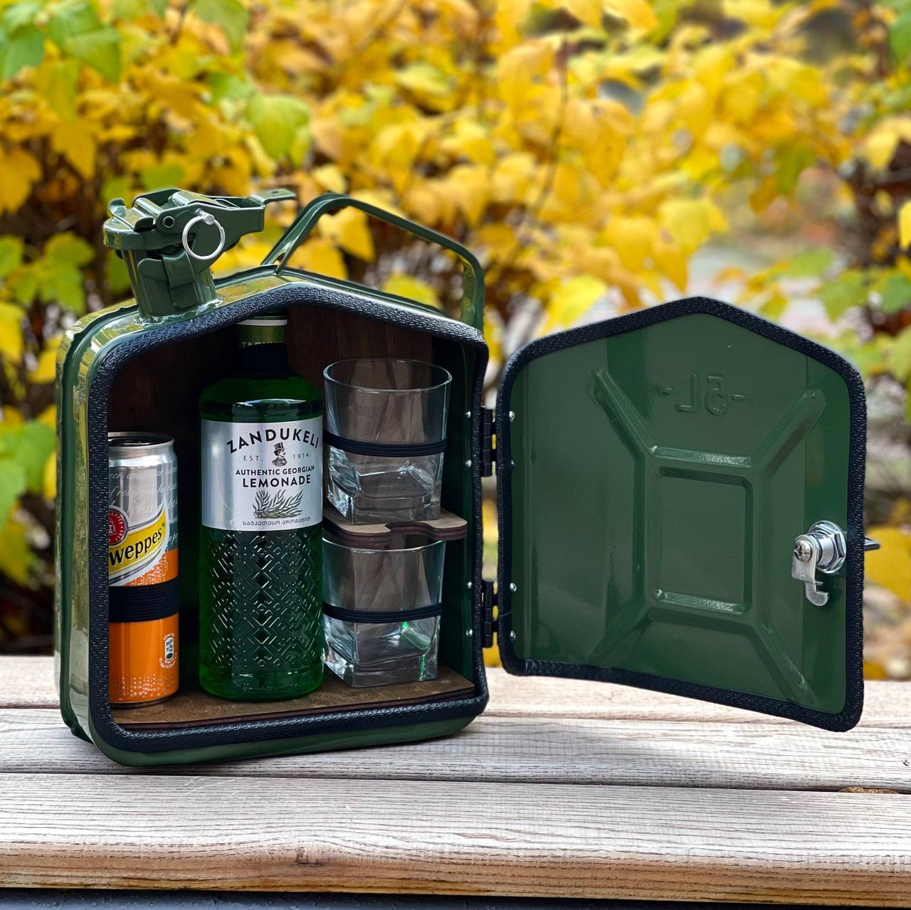 Каністра бар 5 л у зеленому кольорі, міні-бар, оригінальний подарунок татові, чоловікові, військовому, фото 1