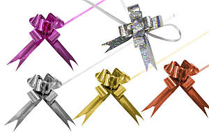 Набір бантів подарункових на затяжках, фольговані 1,5*24см 10шт ООПТ (20)