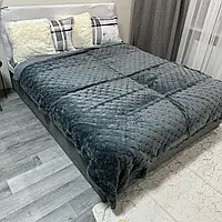 Качественное покрывало с длинным ворсом (3D-эффект) 200х230 см, Евро, однотонное графитового цвета. Приятное покрывало на подарок