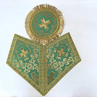 Серветки під хрест і чашу з парчі з вишивкою зелені