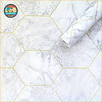 Самоклеюча плівка 0,45х10м х 0,07мм Сірий мармур золоті соти SW-00001212