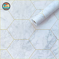 Самоклеюча плівка 0,45х10м х 0,07мм Малахітовий мармур золоті соти SW-00001214