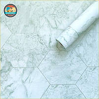 Самоклеюча плівка 0,45х10м х 0,07мм Нефритовий мармур срібні соти SW-00001215