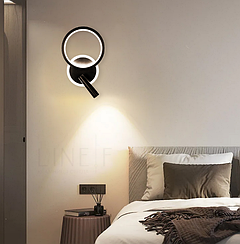 Бра у чорному корпусі із світлодіодним кільцем та спотом 30х19 см WJ036/2 BK