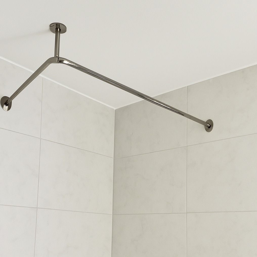 Карниз для ванної 130*70 см Г-подібний з цільної труби та кронштейном у стелю 10 см