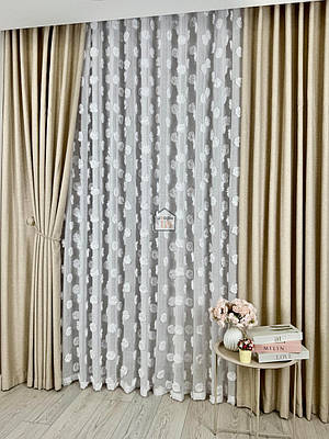 Тканина для тюлю льон «з помпонами» білий, лт65