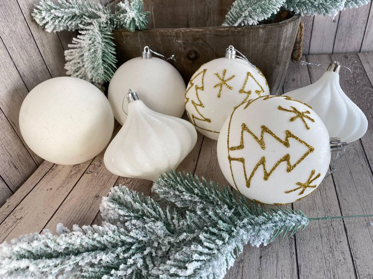 Набір пластикових іграшок на ялинку  новорічна колекція, д 10 см, 6 шт/уп, фото 1