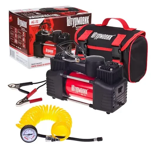 Компресор "Штурмовик" AC-72 150psi/25Amp /90л/2 циліндра /шланг 5,0м/клеми, фото 1