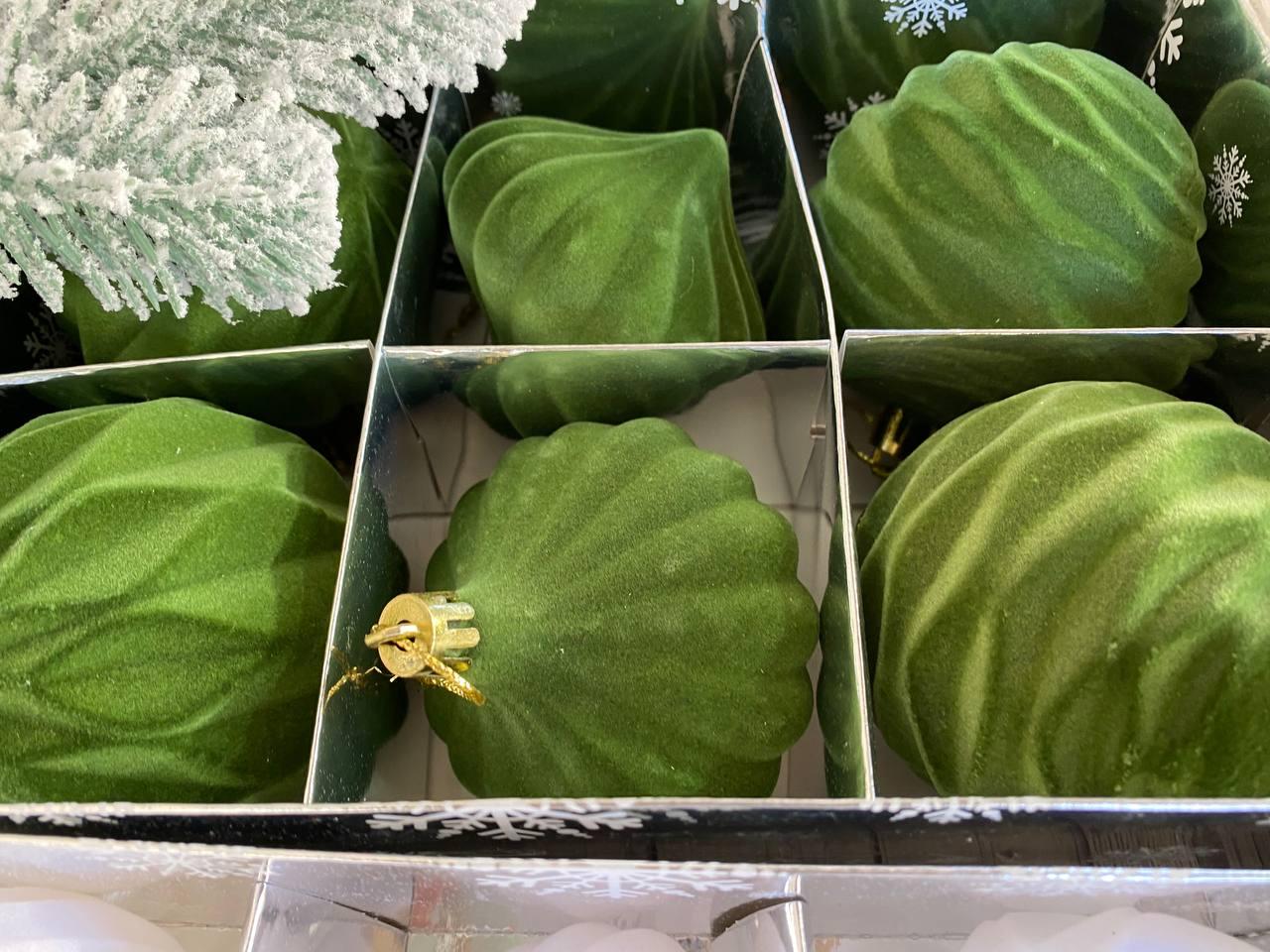 Набір пластикових іграшок на ялинку новорічна колекція, д 8 см, 6 шт/уп, фото 1