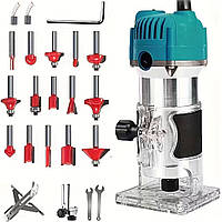 Електричний фрезерний верстат для робіт з деревом + 15 насадок, 800Вт / Ручний фрезер по дереву / Верстат по дереву