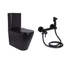 Комплект 2 в 1: підлоговий унітаз Qtap Scorpio Matt Black QT14226088AMB + набір гігієнічного душу Lidz Aria Black LDARI110BLA43394