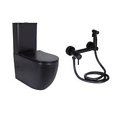 Комплект 2 в 1: підлоговий унітаз Qtap Robin Matt Black QT13226083AMB + набір гігієнічного душу Lidz Aria Black LDARI110BLA43394