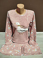 Піжама утеплена підліток для дівчинки Туреччина Пухнаста утя 7-10 років махра трава рожева