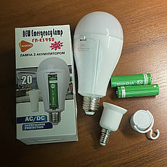 Акумуляторна лампочка E27-Е14 20 Вт 6500 K з батареями+гачок 2×18650 працює без електрики, аварійне світло