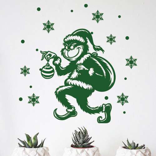 Грінч - викрадач Різдва, новорічна вінілова наклейка на вікно та стіну, фото 1