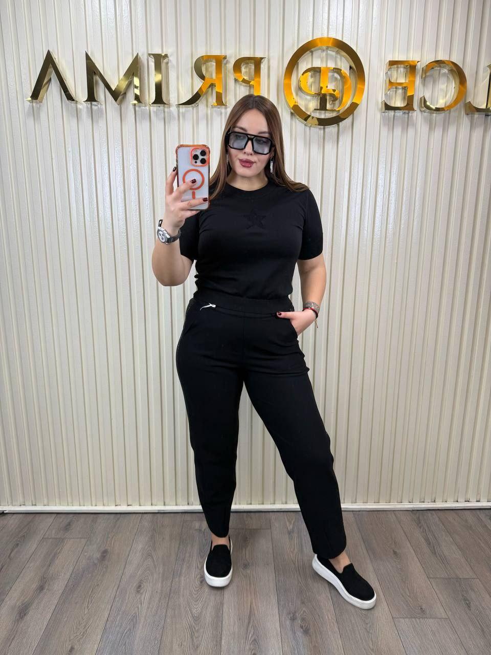 Жіночі штани з щільного трикотажу | Турецька люкс якість | Великі розміри 50–56 | Чорний колір