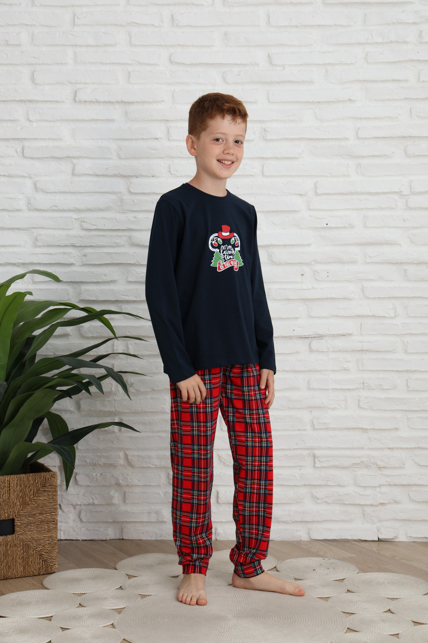 Дитяча ( підліткова)  піжама для хлопчика  - Новорічна Міккі - Family look для родини