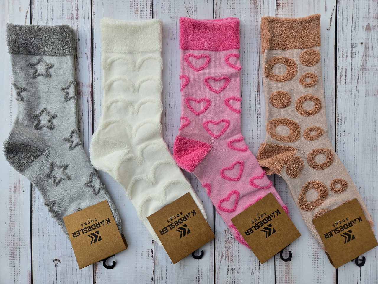 Жіночі шкарпетки високі бавовняні з махровими вставками КАРДЕШЛЕР 36-40 м-4 зірка,серце, фото 1