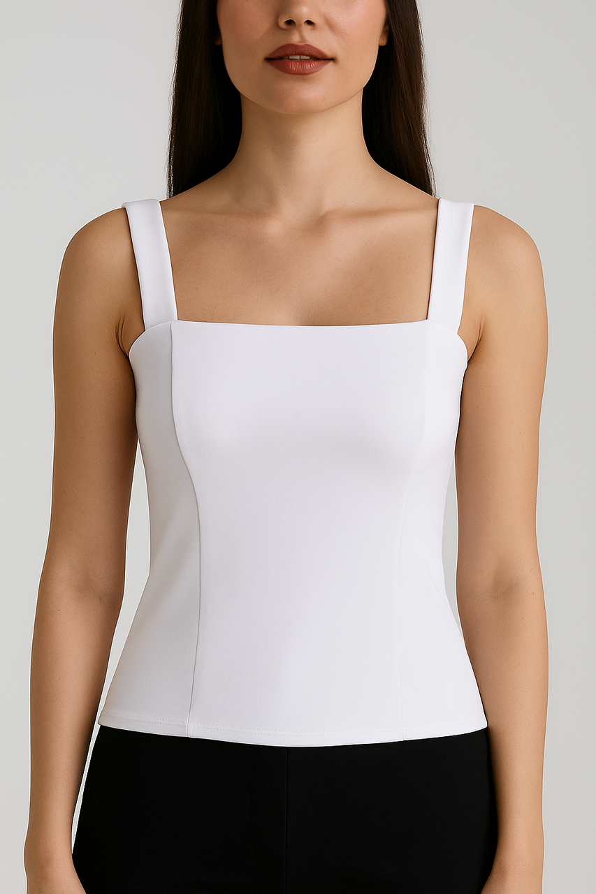 Біла базова майка з квадратним вирізом 407, молодіжний одяг.