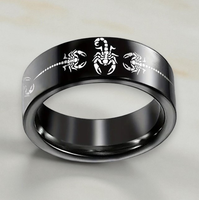 Каблучка чорна з сріблястим скорпіоном 8 мм нержавіюча сталь розмір 20 OrnatusDivinus880, фото 1