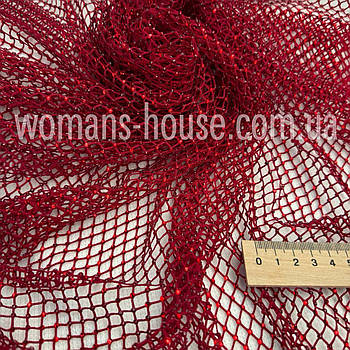 Сітка стрейч трикотажна з камінням 140 см Бордовий