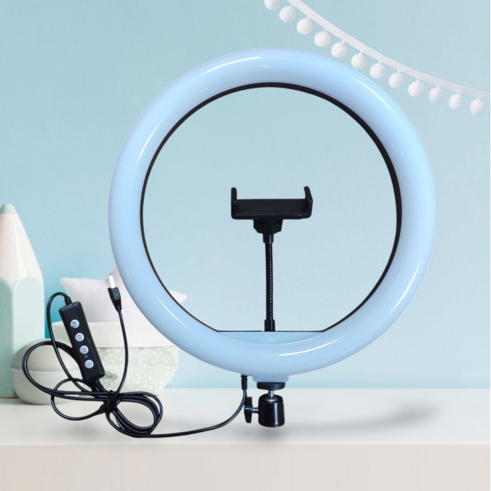 Кільцева Led-лампа 30 см LJJ-30 з тримачем для телефона 3 режими + RGB, фото 1