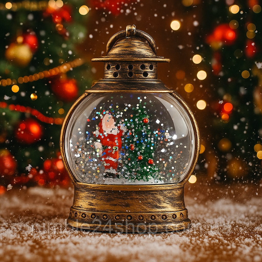 Різдвяний LED нічник-ліхтар із фігурками та блискітками 12.5×8.5 см на батарейках AG13 AT-D16S