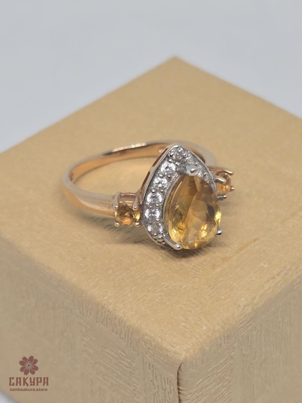 Золота Каблучка зі вставкою цитрин, фото 1