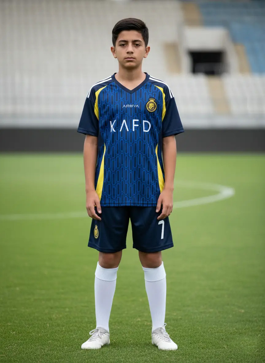 Футбольна форма Роналдо Аль-Наср (футболка + шорти), сезон 2025, темно-синьо-жовта, фото 1