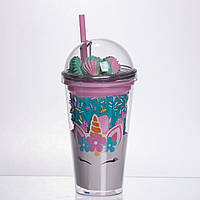 Пластиковий стакан з трубочкою і кришкою 400 мл багаторазовий HP-18-1TUP