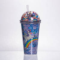 Пластиковий стакан з трубочкою і кришкою 400 мл багаторазовий Блакитний HP-18-2Y