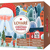 Новорічний подарунковий набір чай Lovare Christmas Holidays 90 пакетиків (6 видів по 15 шт) Ловаре
