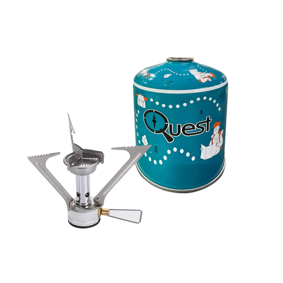 Набір Газовий пальник BRS-1 складний + Газовий балон різьбовий бутановий Quest, 450гр, фото 1