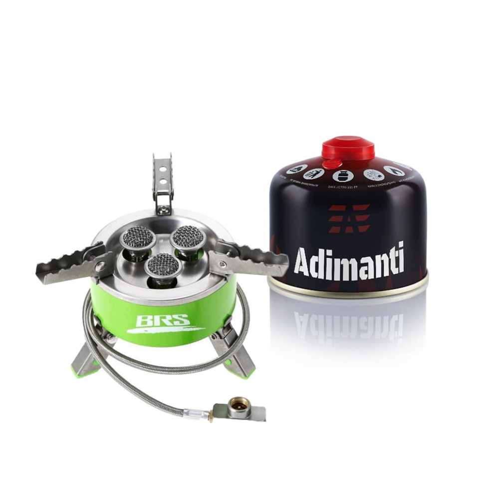 Набір Газовий пальник BRS-73 + Газовий балон різьбовий Adimanti, 230гр, фото 1