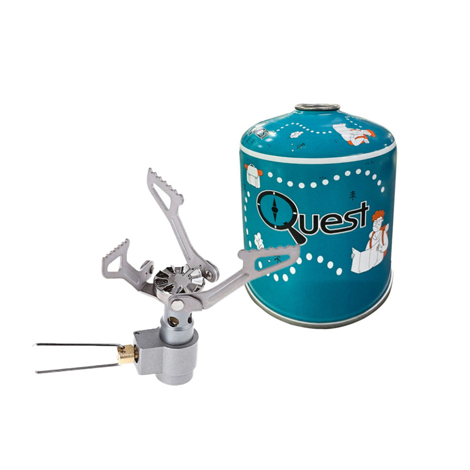 Набір Газовий пальник титановий BRS-3000T + Газовий балон різьбовий бутановий Quest, 450гр, фото 1