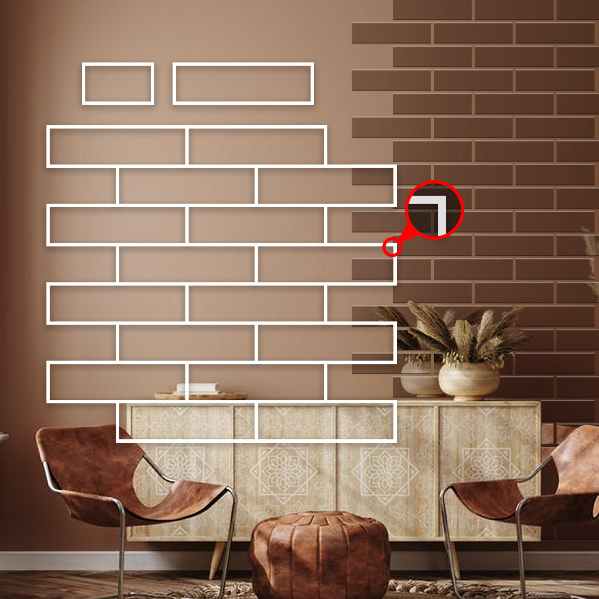 Трафарет для штукатурки, фарбування цегляна кладка, цеглина 6,5 х 24,5 см, шов 6 мм, товщина 1 мм (570х630), фото 1