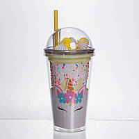 Пластиковий стакан з трубочкою і кришкою 400 мл багаторазовий Жовтий HP-18-1Y