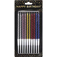 Набір свічок для торта, 10 шт., металік спіраль