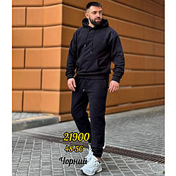 Чоловічий чорний флісовий костюм зі штанами на манжеті Розміри: 48,50,52,54,56 (31150-1)